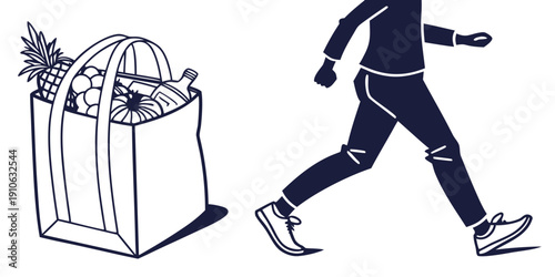 Person jogging with a reusable shopping bag filled with groceries