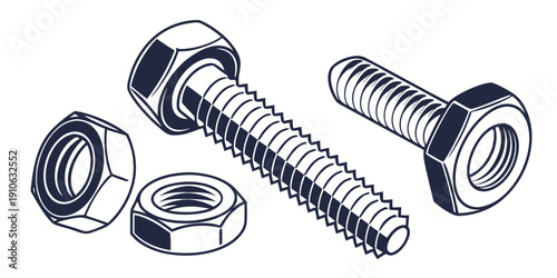 Assorted hex bolts and nuts with washers and flat washers
