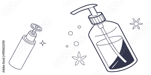 Two bottles of hand sanitizer with different dispensers and liquid levels