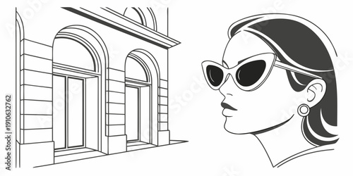 Woman with sunglasses admiring a building with large arched windows