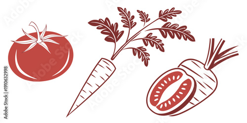 Assorted vegetables including tomatoes, carrots, and radishes