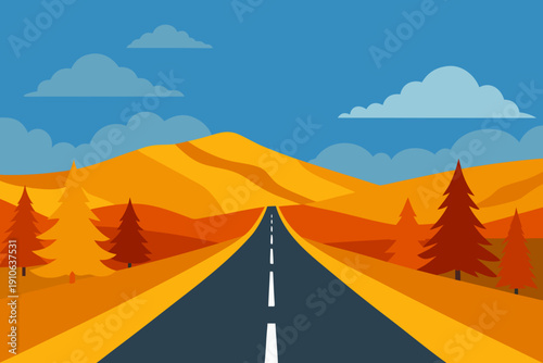 Autumn road to mountains