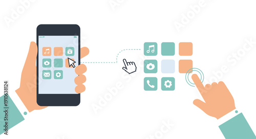 Smartphone Control Panel with Hand Gestures and App Grid