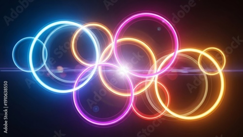 Vibrant Neon Light Circles in Motion.