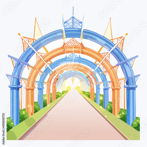 Vibrant Archway Entrance to a Sunny Pathway.