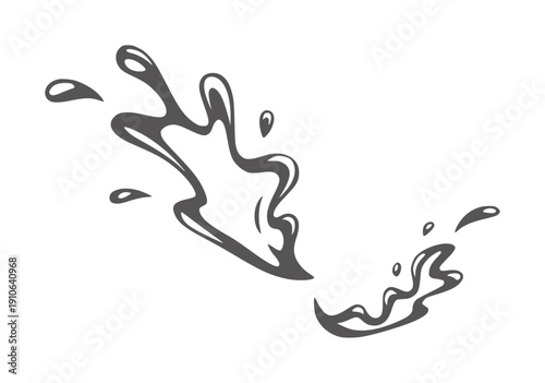 Dark grey liquid splashes and droplets in minimalist style water motion