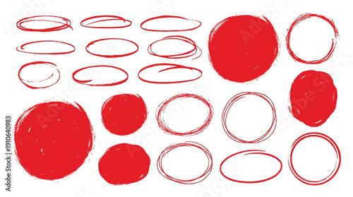 red hand drawn circles and ovals on white background