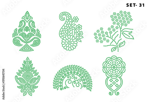 Rhinestone hotfix transfer Buta set design for laser cutting, 2.2 mm hole size 6 ss, paisley, symmetrical floral geometrical designs, set no.31