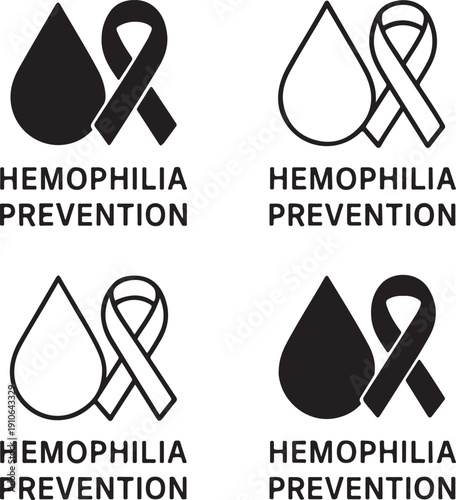 Isolated Hemophilia Prevention Awareness Icon Set, Hemophilia Prevention Awareness Icon, Hemophilia Prevention Solid Black Icon, Hemophilia Prevention Outline Vector For Medical Education Design
