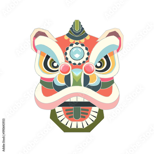 Vibrant lion mask illustration showcasing cultural heritage and traditional design elements in a stylized representation