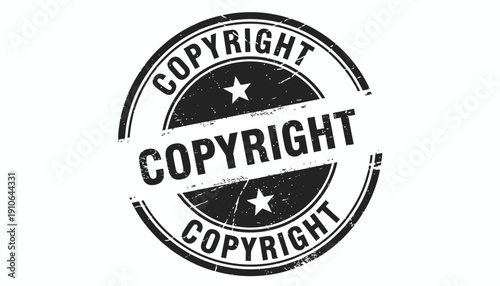 Black and white copyright stamp with stars and bold lettering.