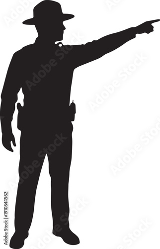 vector of a park ranger pointing at a distant object, wearing a wide-brimmed hat