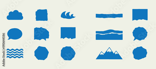 Blue Ocean Waves Mountain Elements, Sea Landscape Illustration Set, Nature Scenery Clipart Collection, Blue Water Wave Design Bundle, Mountain Lake Nature Graphic, Outdoor Adventure Icon Pack, Scenic 