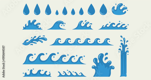 Water Drops Ocean Wave Clipart, Blue Rain Droplet Element Set, Sea Wave Splash Illustration, Aqua Water Ripple Graphic Bundle, Nature Liquid Drop Collection, Blue Water Icon Design Pack, Ocean Splash 