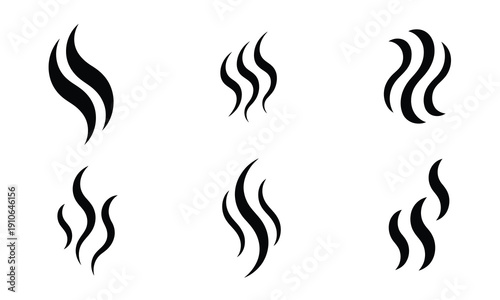 Symbol of Aromas Vector Icons Set, illustrating smell and aroma signs, hot vapor, fragrance and scent indicators, cooking, coffee, and perfumery concepts, with professional vector graphics.