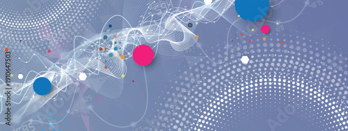 Cyber technology and science banner or header. Machine deep learning neural network