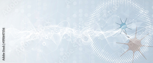 Cyber technology and science banner or header. Machine deep learning neural network