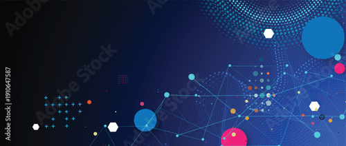 Cyber technology and science banner or header. Machine deep learning neural network