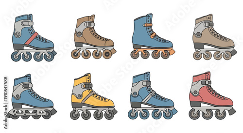 Collection of colorful inline skates in various styles and designs