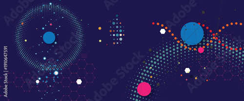 Cyber technology and science banner or header. Machine deep learning neural network