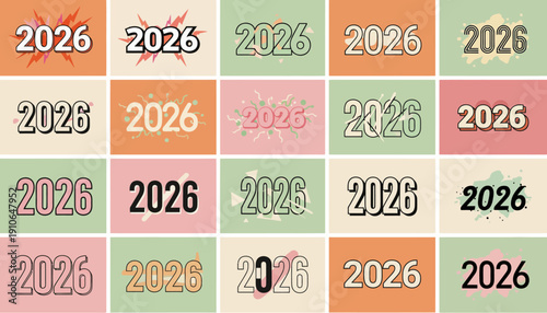 Colorful 2026 calendar grid with varied background colors.