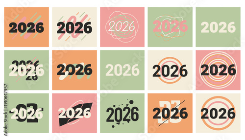 Collection of 2026 logos in various designs and colors.