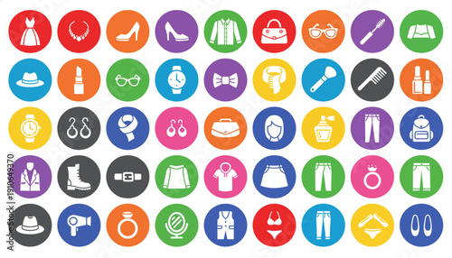 Collection of colorful icons representing various objects and symbols.