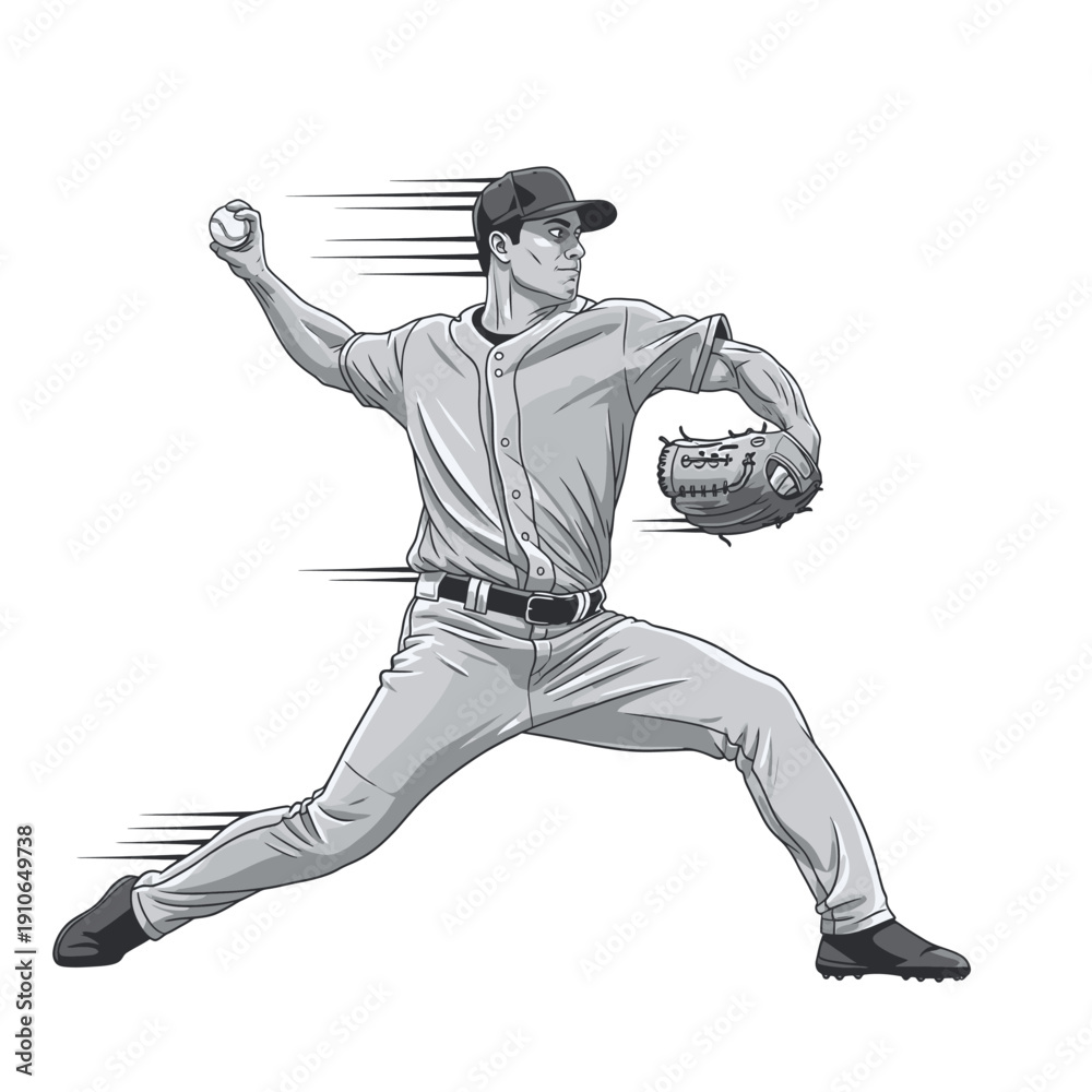 Naklejka premium Baseball Pitcher Throwing Fastball Dynamic Vector Illustration