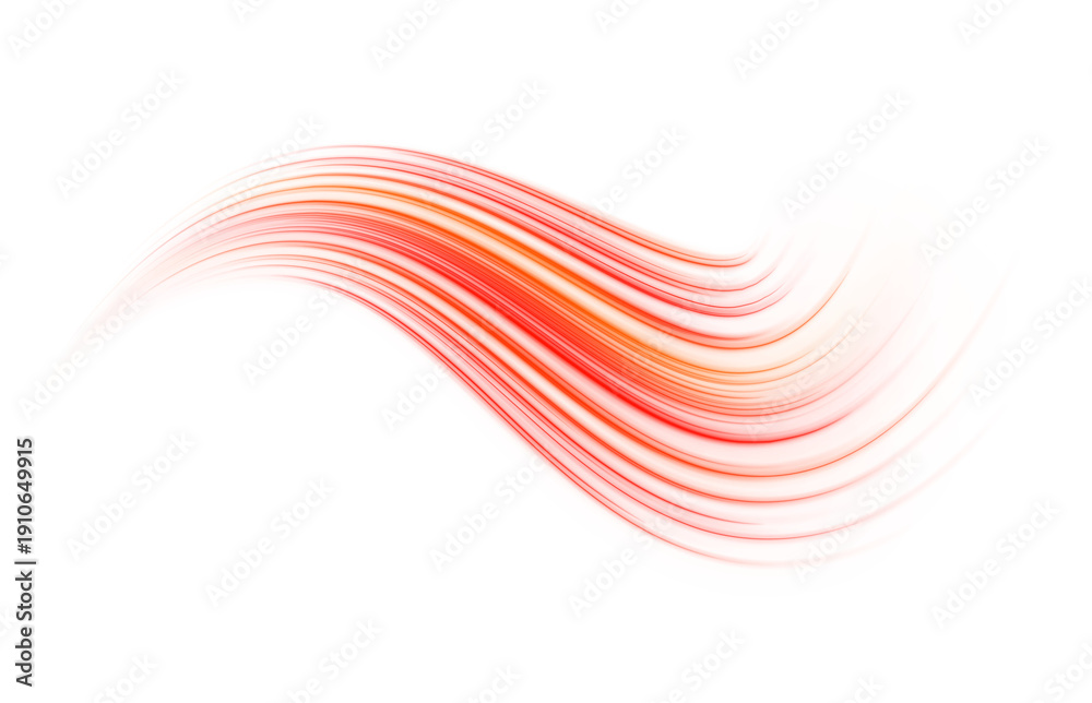 Fototapeta premium Bright red neon highway twists through dark night. Light trails curve and sparkle. Sparks fly along the path, radiating speed and energy. Futuristic high-speed road full of motion. PNG