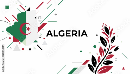 Algeria country map and flag elements in green, red, and black.