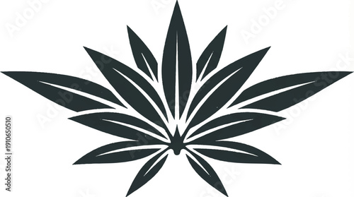 A stylized illustration of a cannabis leaf with pointed tips and white accents