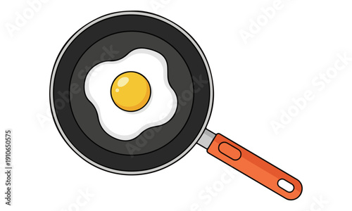 Fried Egg in Frying Pan Isolated Vector Illustration