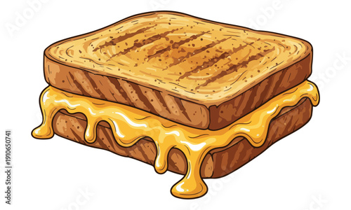Grilled Cheese Sandwich Illustration with Oozing Melted Cheese Drip
