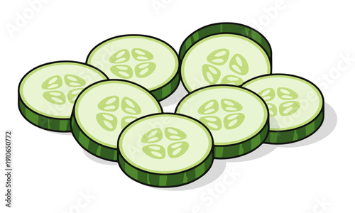 Sliced Cucumber Rings Isometric Cartoon Vector Illustration on White