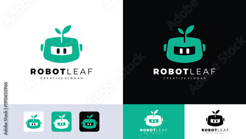Organic Robot Logo Vector Design for Biotechnology Company Modern Farm and Garden Automation System Template Illustration
