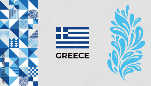 Greece national symbol with geometric patterns and floral design.