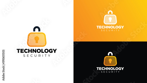 Biometric Digital Padlock and Fingerprint Logo Design Vector Template for Personal Data Protection Company