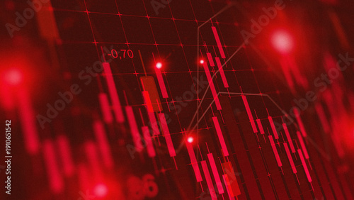 Schilderij op canvas Financial market trends show downward movement with red price indicators and cha