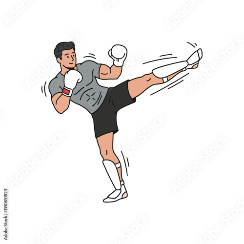 Muay Thai Fighter Executing Powerful Roundhouse Kick