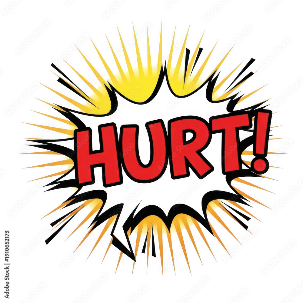 Fototapeta premium A comic book style explosion with the word hurt isolated on transparent background