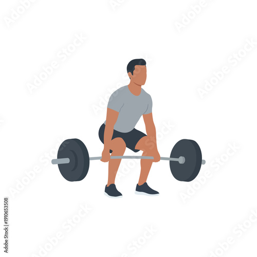 Man doing weightlifting deadlift exercise, flat vector style, fitness illustration, isolated on white background