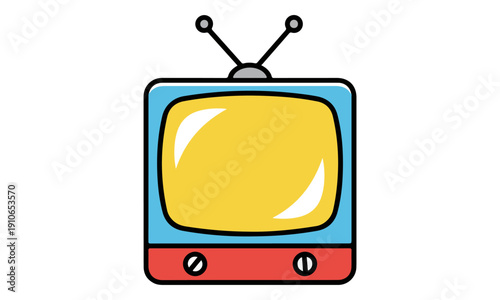Retro Cartoon Television Icon Vector Isolated with Antenna and Knobs