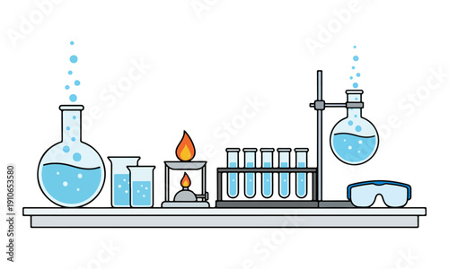 Science Laboratory Equipment Setup Vector Illustration