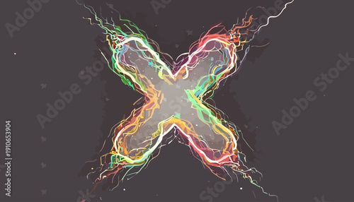 Vibrant neon lights forming an abstract X shape on a dark background, creating a futuristic illustration