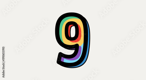 The colorful number nine illustration features vibrant hues and swirling patterns