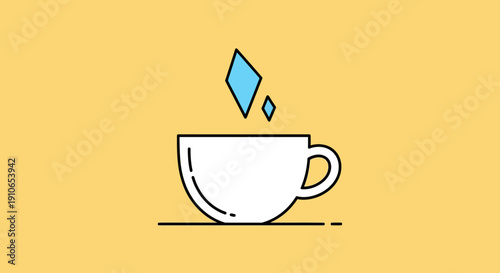 A steaming cup of coffee is placed on a table indoors.