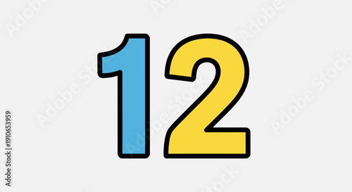 A stylized illustration of the number twelve in blue and yellow