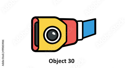 A colorful illustration of a camera with a lens and body parts in various colors.
