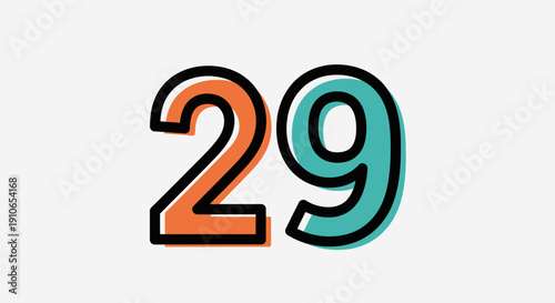 Digital illustration of number twenty-nine with bold outline and vibrant colors in a graphic design context