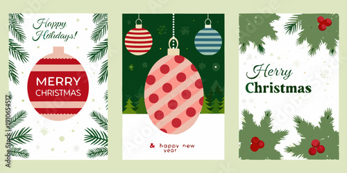 Festive holiday story templates with christmas ornaments and greetings